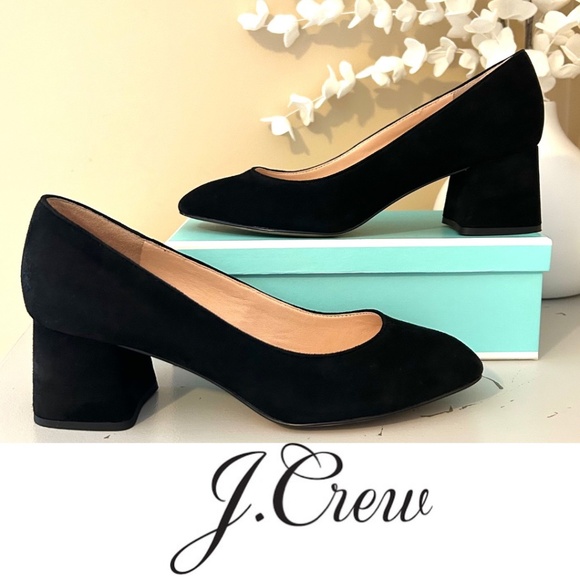 Like New! J.Crew Celia Black Suede Block Heel Sq Toe Pumps Size 7.5 Style J8238 - Picture 1 of 15